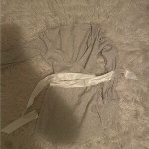 Hollister Light Gray Long Sleeve Wrap Top with White Sash